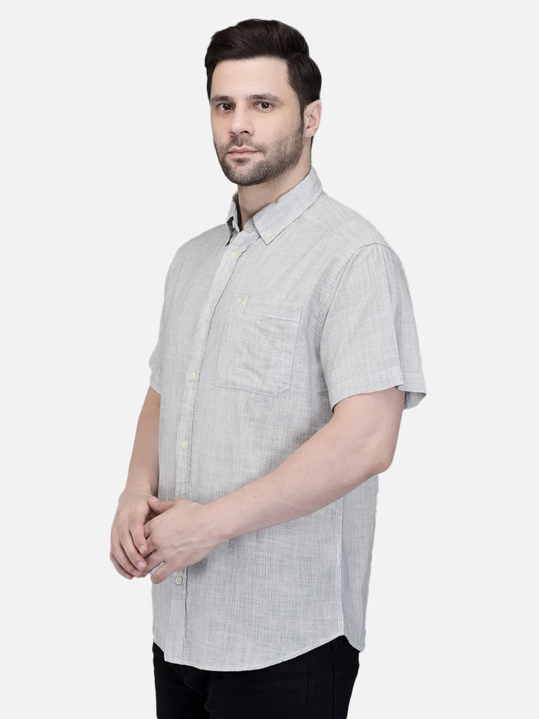 Woodland Men OWhite Cotton Striped Casual Shirt 2