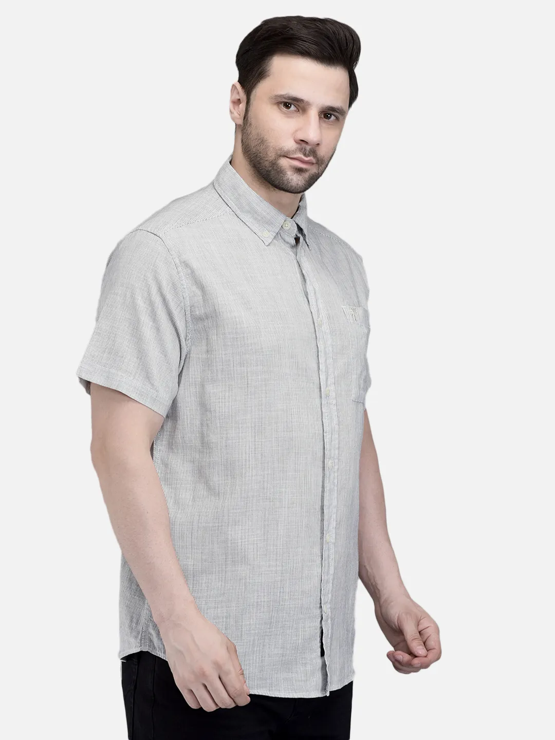 Woodland Men OWhite Cotton Striped Casual Shirt 3