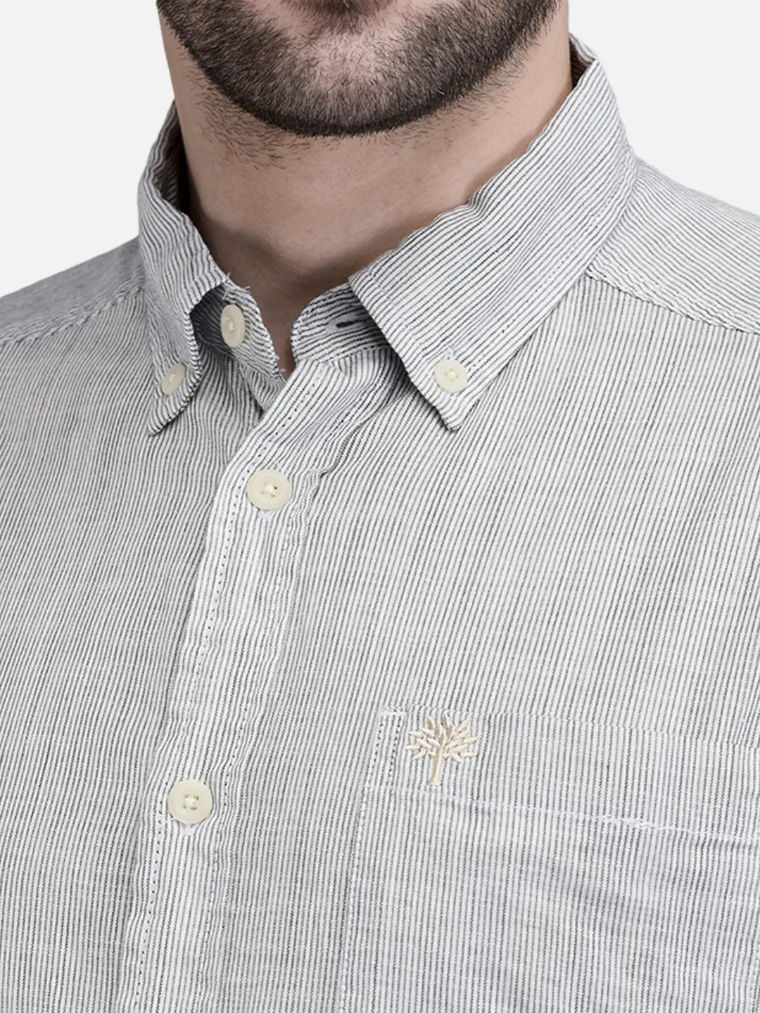 Woodland Men OWhite Cotton Striped Casual Shirt 4