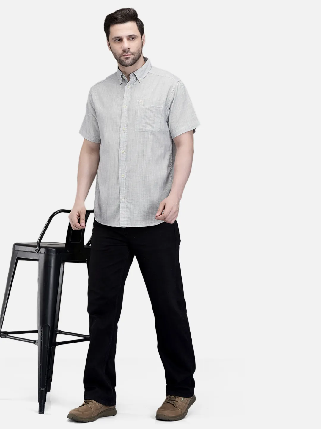 Woodland Men OWhite Cotton Striped Casual Shirt 7