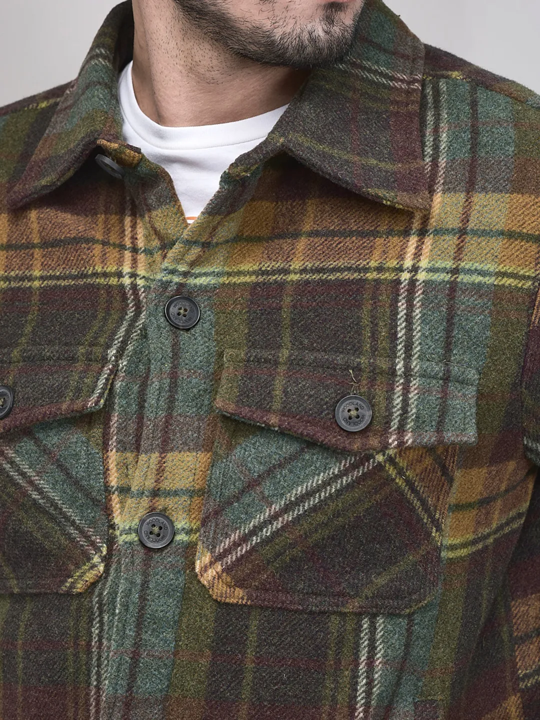 Olive/Mustard Prewinter Shirt For Men - Thumbnail 4