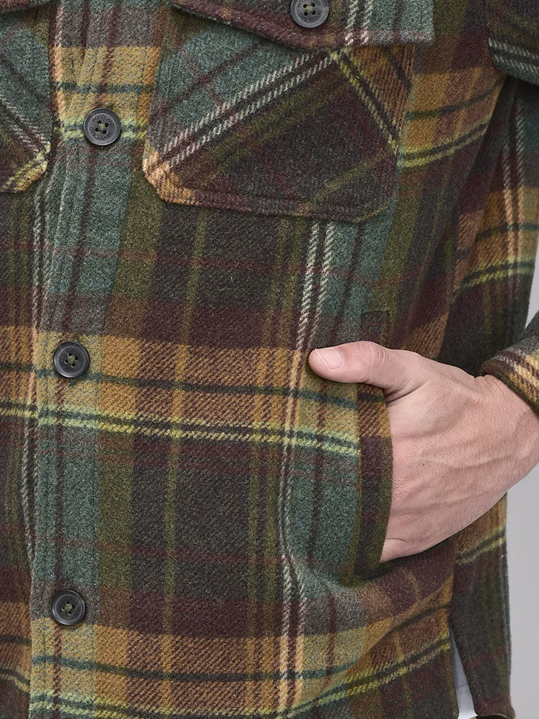 Olive/Mustard Prewinter Shirt For Men - Thumbnail 6