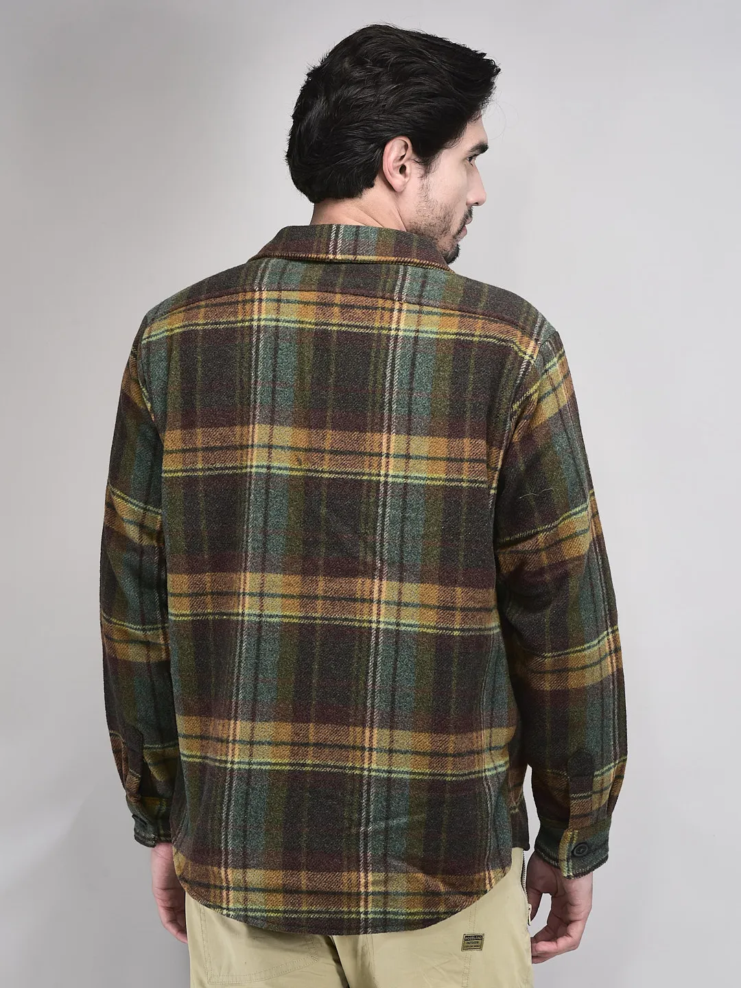 Olive/Mustard Prewinter Shirt For Men - Thumbnail 7