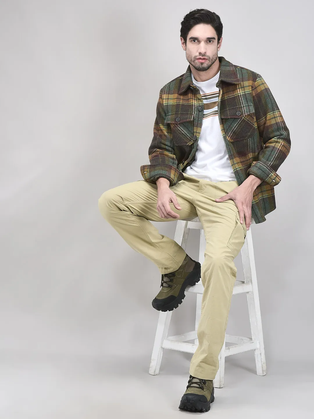 Olive/Mustard Prewinter Shirt For Men - Thumbnail 8