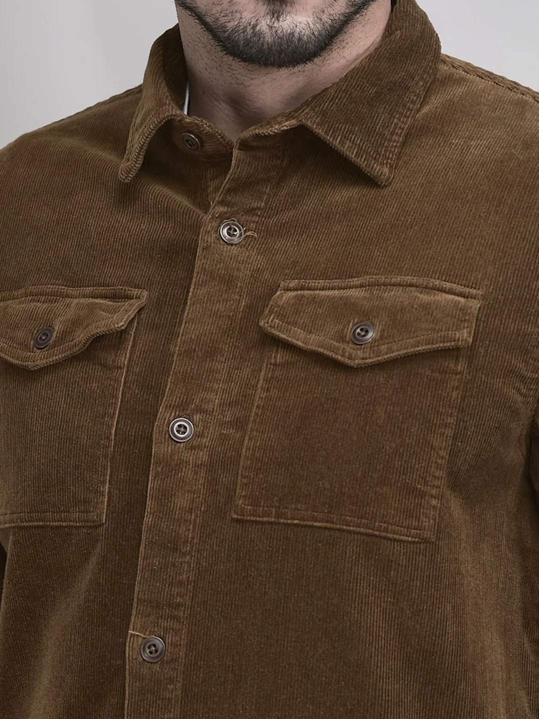 Brown Full Sleeve Prewinter Shirt for Men - Thumbnail 5