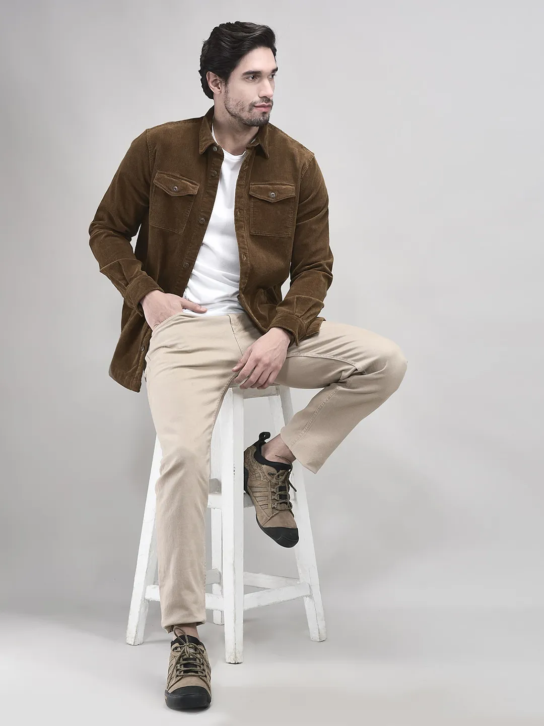 Brown Full Sleeve Prewinter Shirt for Men - Thumbnail 8