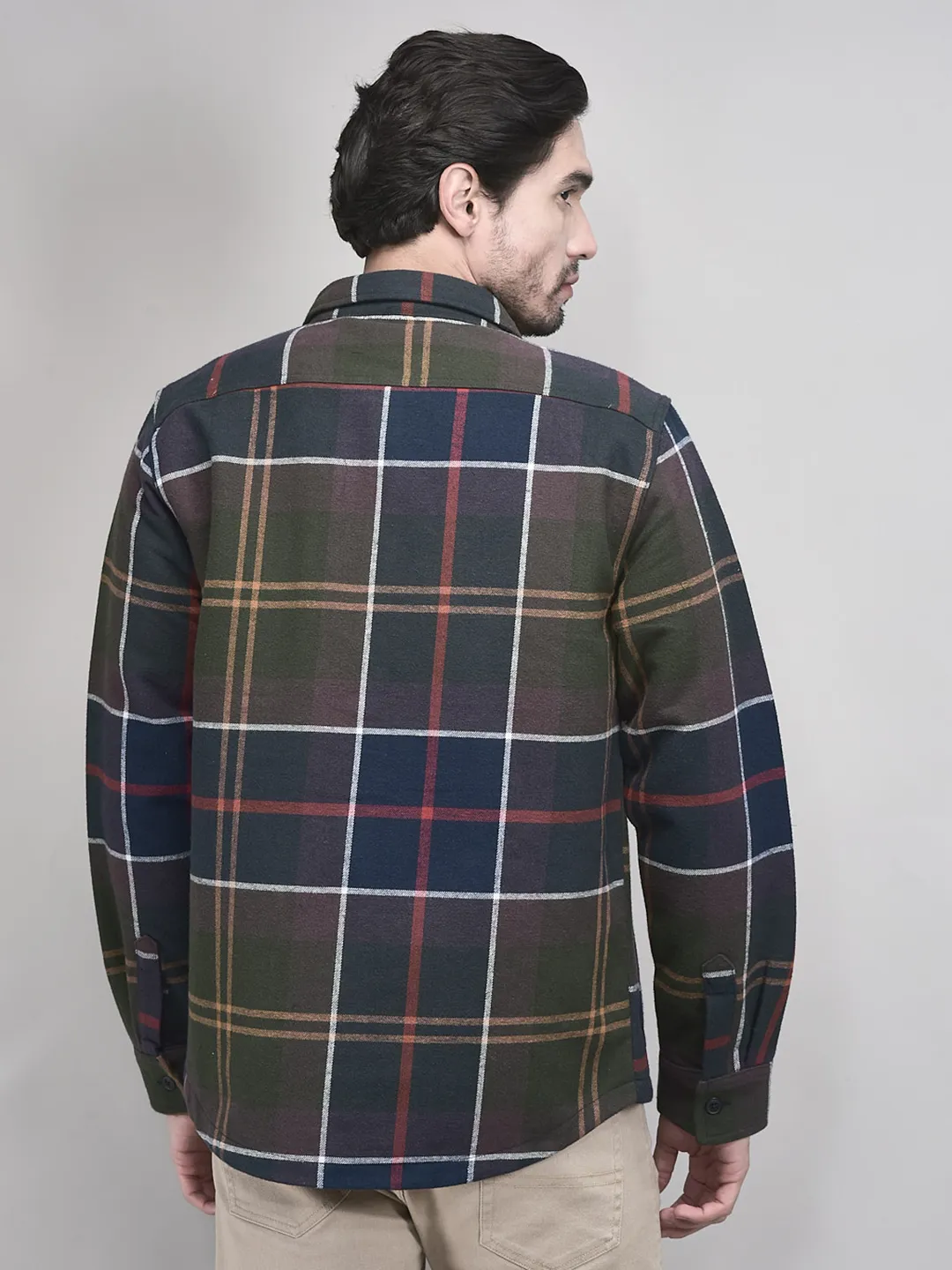 Full Sleeve Navy Multicolour Cotton Shacket - Thumbnail 7