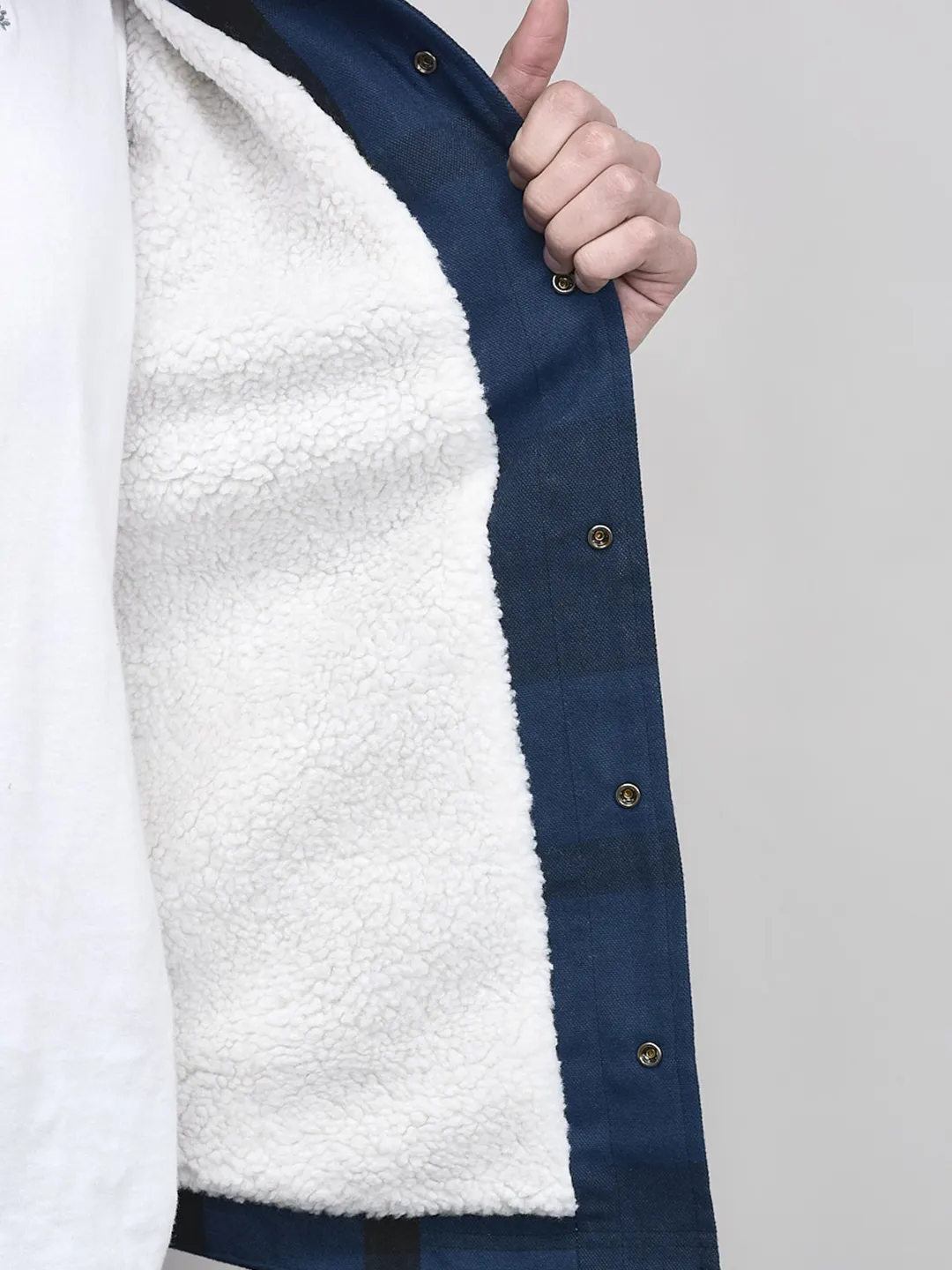 Blue/Black Polycotton Shacket For Men - Thumbnail 6