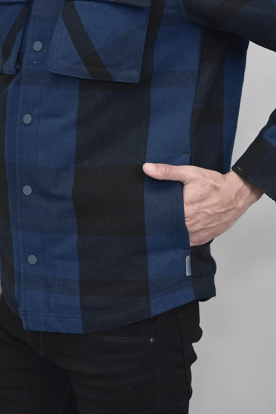 Blue/Black Polycotton Shacket For Men - Thumbnail 7