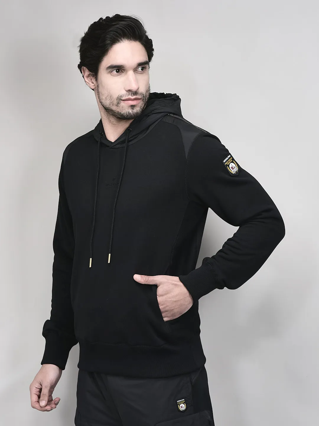 Woodland Men Black Hoodie Sweatshirt - Thumbnail 3