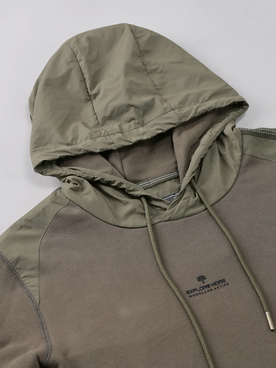 Woodland Men Olive Hoodie Sweatshirt - Thumbnail 7