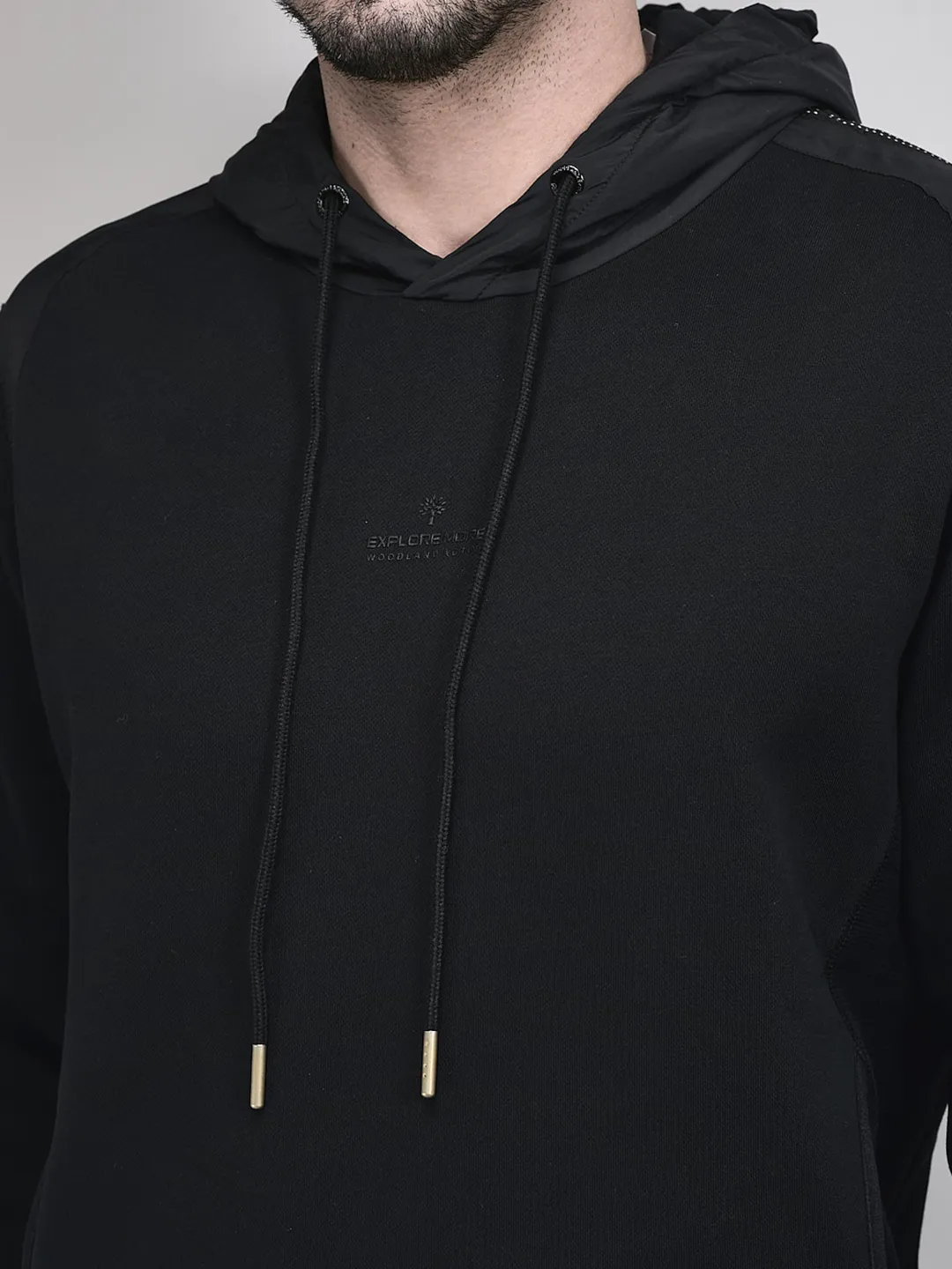 Woodland Men Black Hoodie Sweatshirt - Thumbnail 5