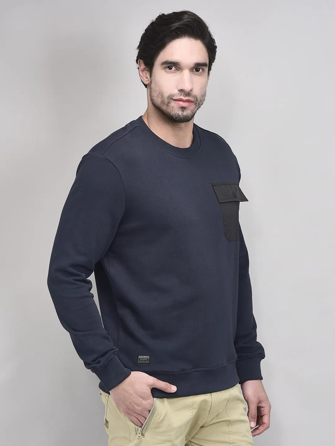 Navy Cotton Sweatshirt For Men - Thumbnail 2
