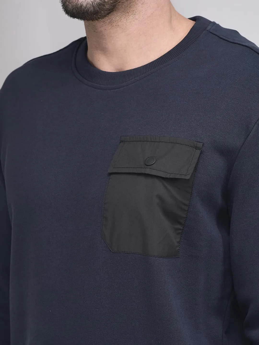 Navy Cotton Sweatshirt For Men - Thumbnail 4
