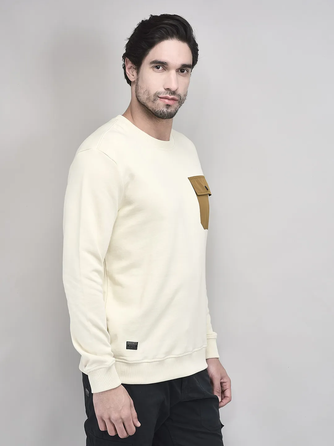 Off White Cotton Sweatshirt For Men - Thumbnail 2