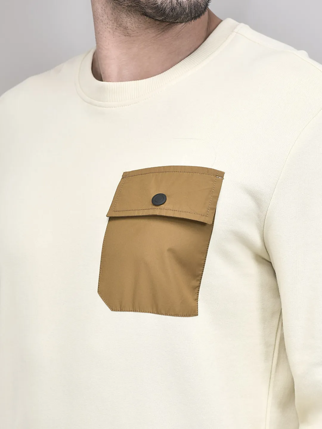 Off White Cotton Sweatshirt For Men - Thumbnail 4
