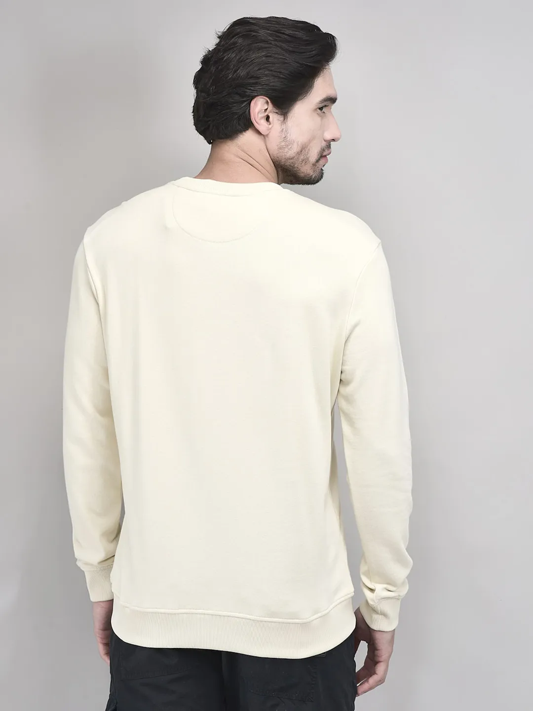 Off White Cotton Sweatshirt For Men - Thumbnail 6