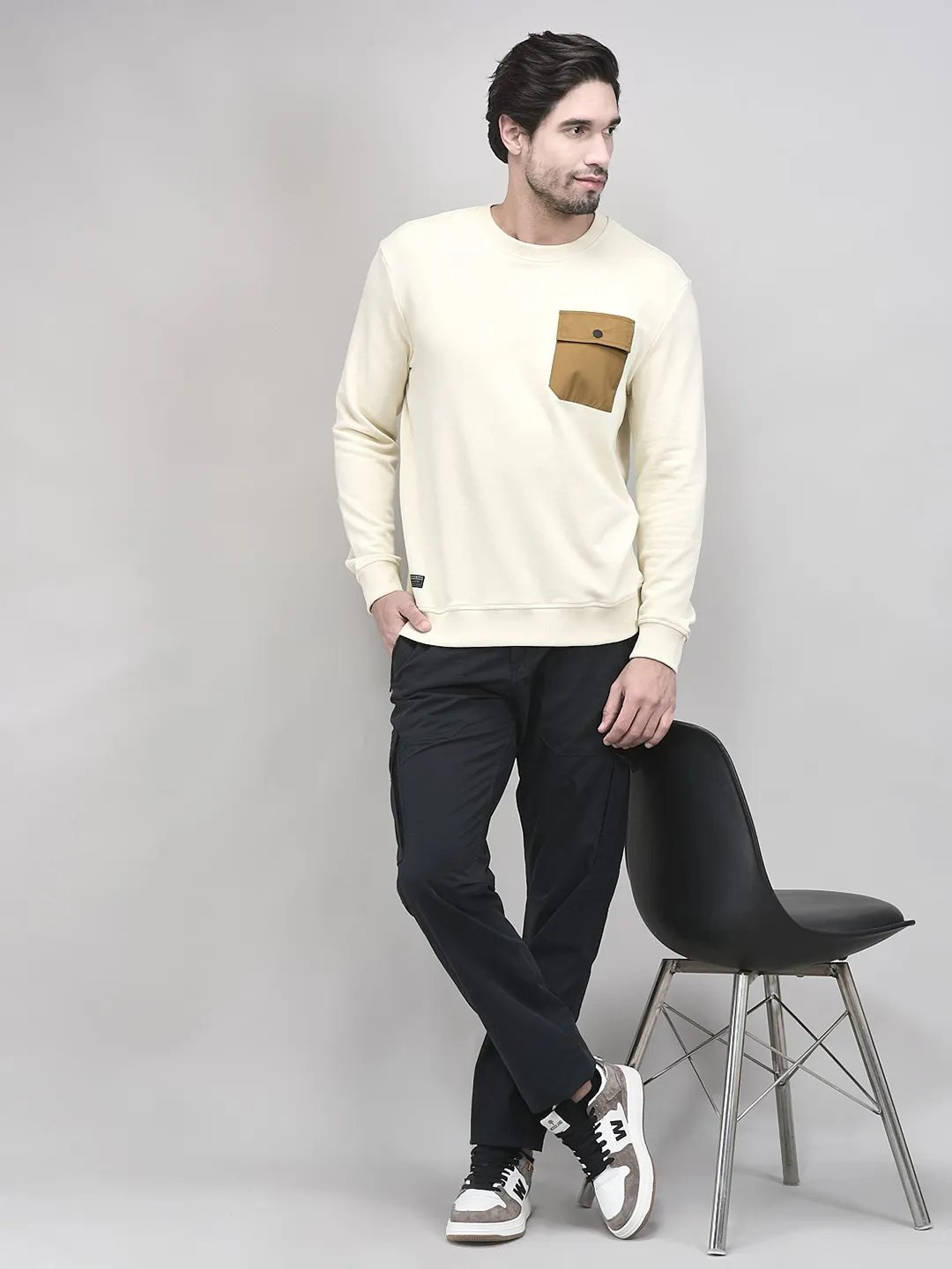 Off White Cotton Sweatshirt For Men - Thumbnail 7