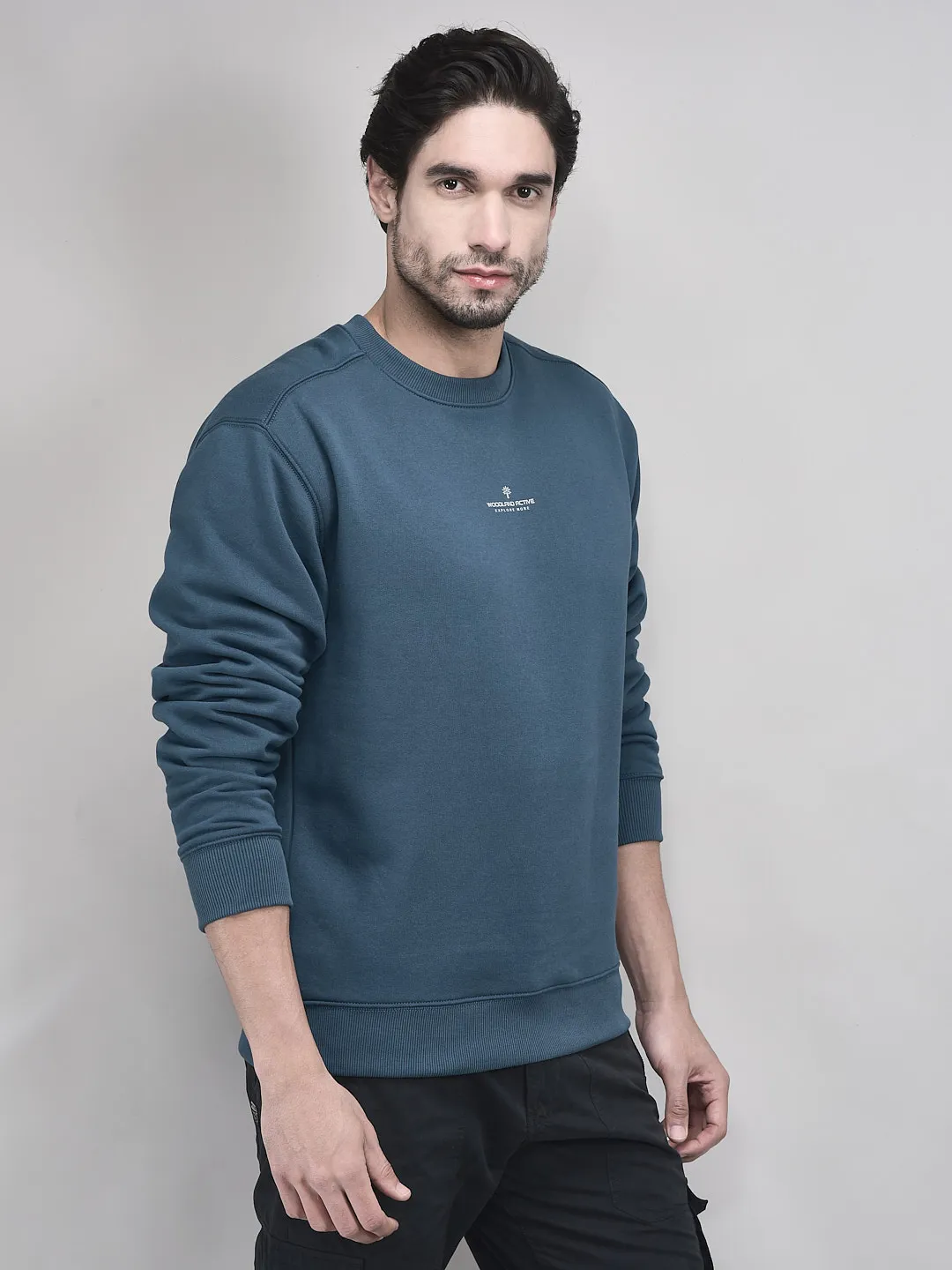 Woodland Blue Round Neck Sweatshirt - Thumbnail 3