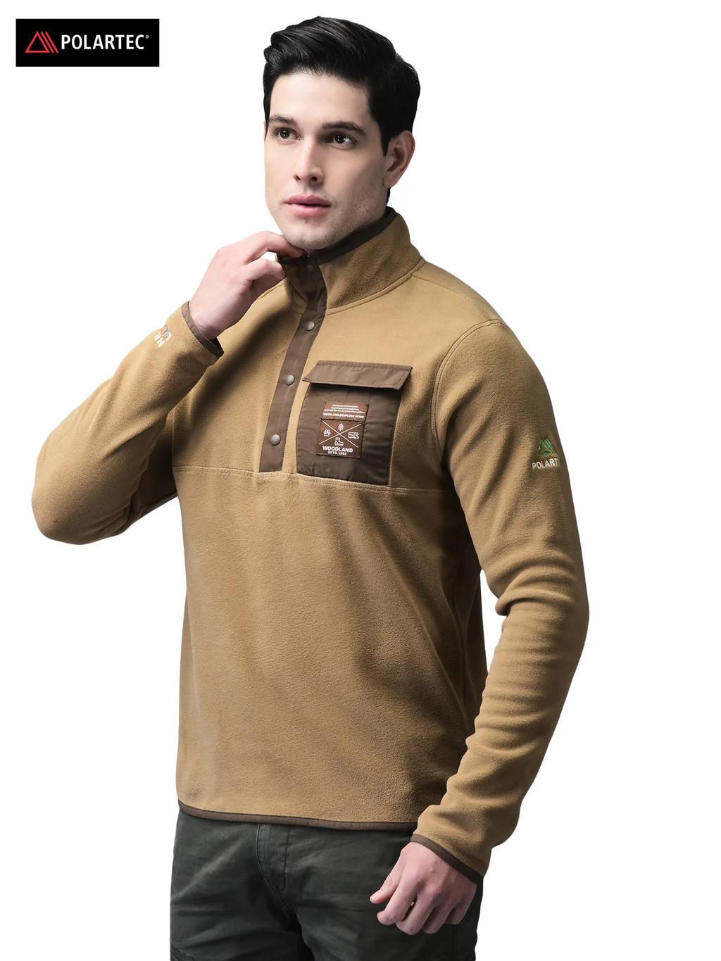 Explore Brown high-Neck Fleece Sweatshirt for Men - Thumbnail 2