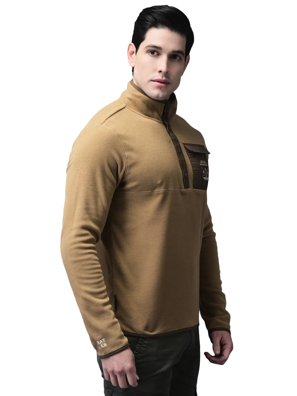 Explore Brown high-Neck Fleece Sweatshirt for Men - Thumbnail 3