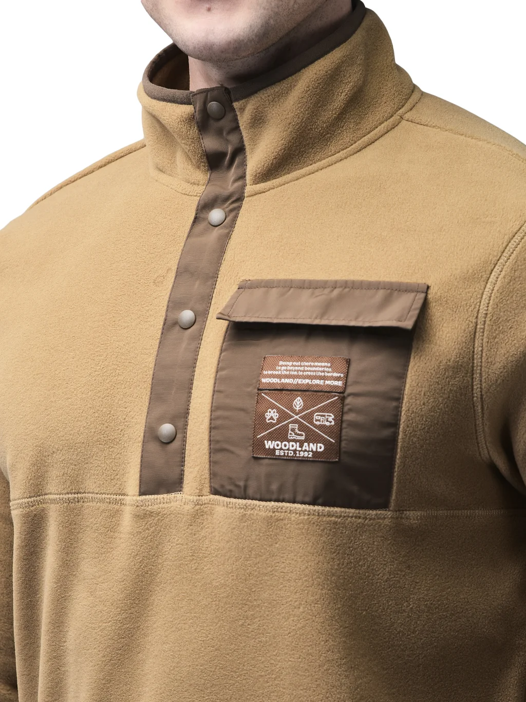 Explore Brown high-Neck Fleece Sweatshirt for Men - Thumbnail 4