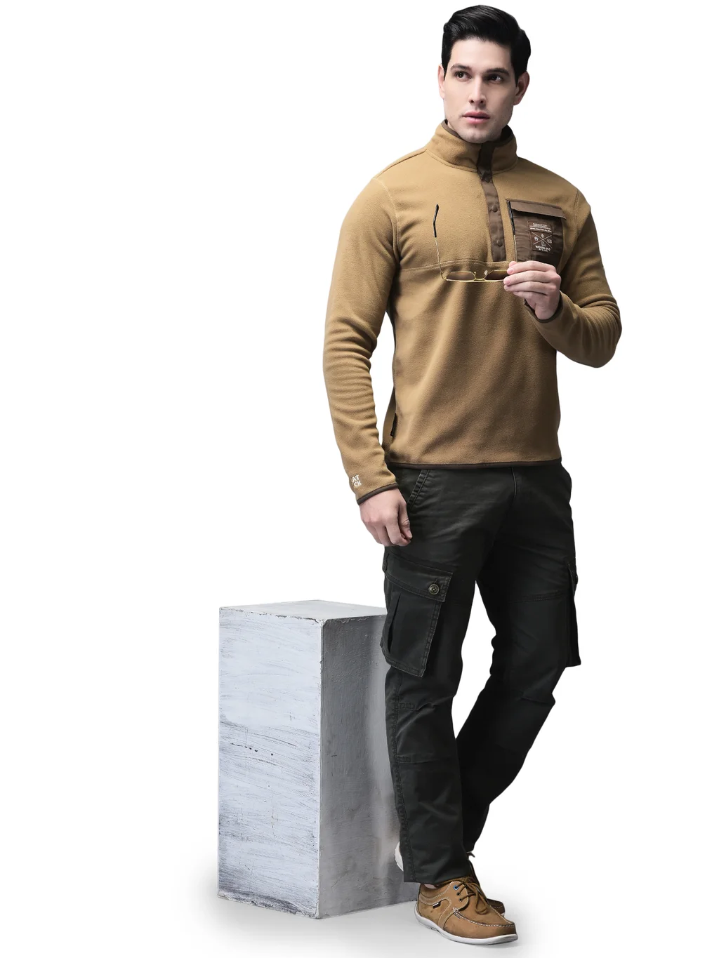 Explore Brown high-Neck Fleece Sweatshirt for Men - Thumbnail 7