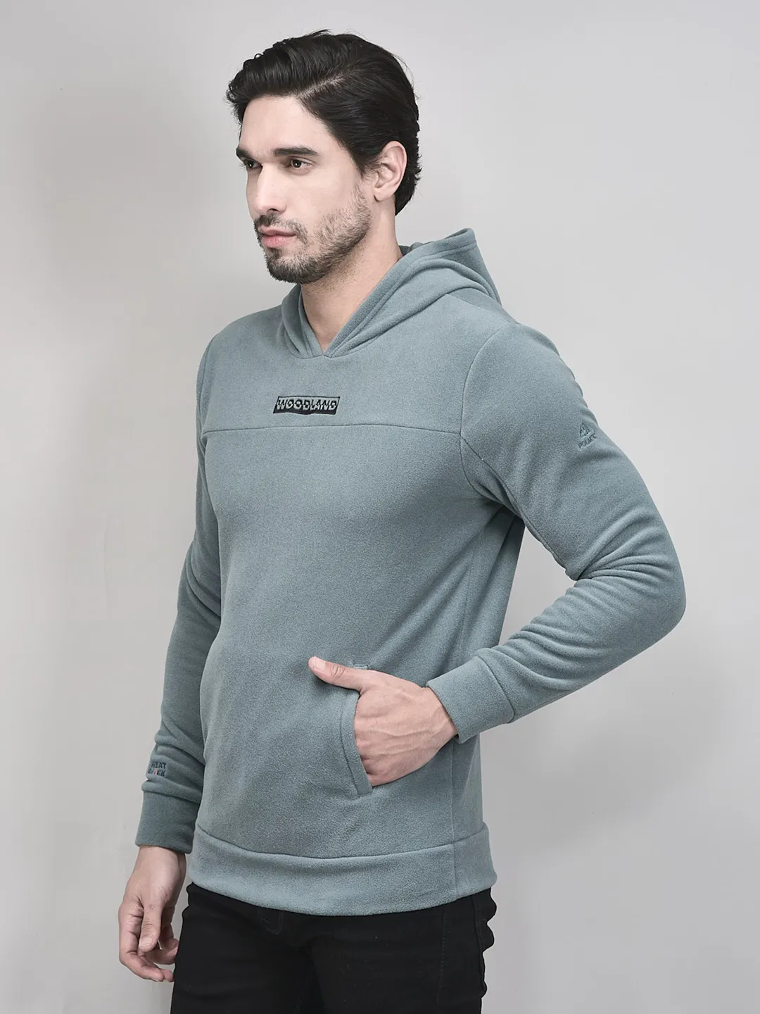 Insulating Blue Polar Fleece Hoodie For Men - Thumbnail 2
