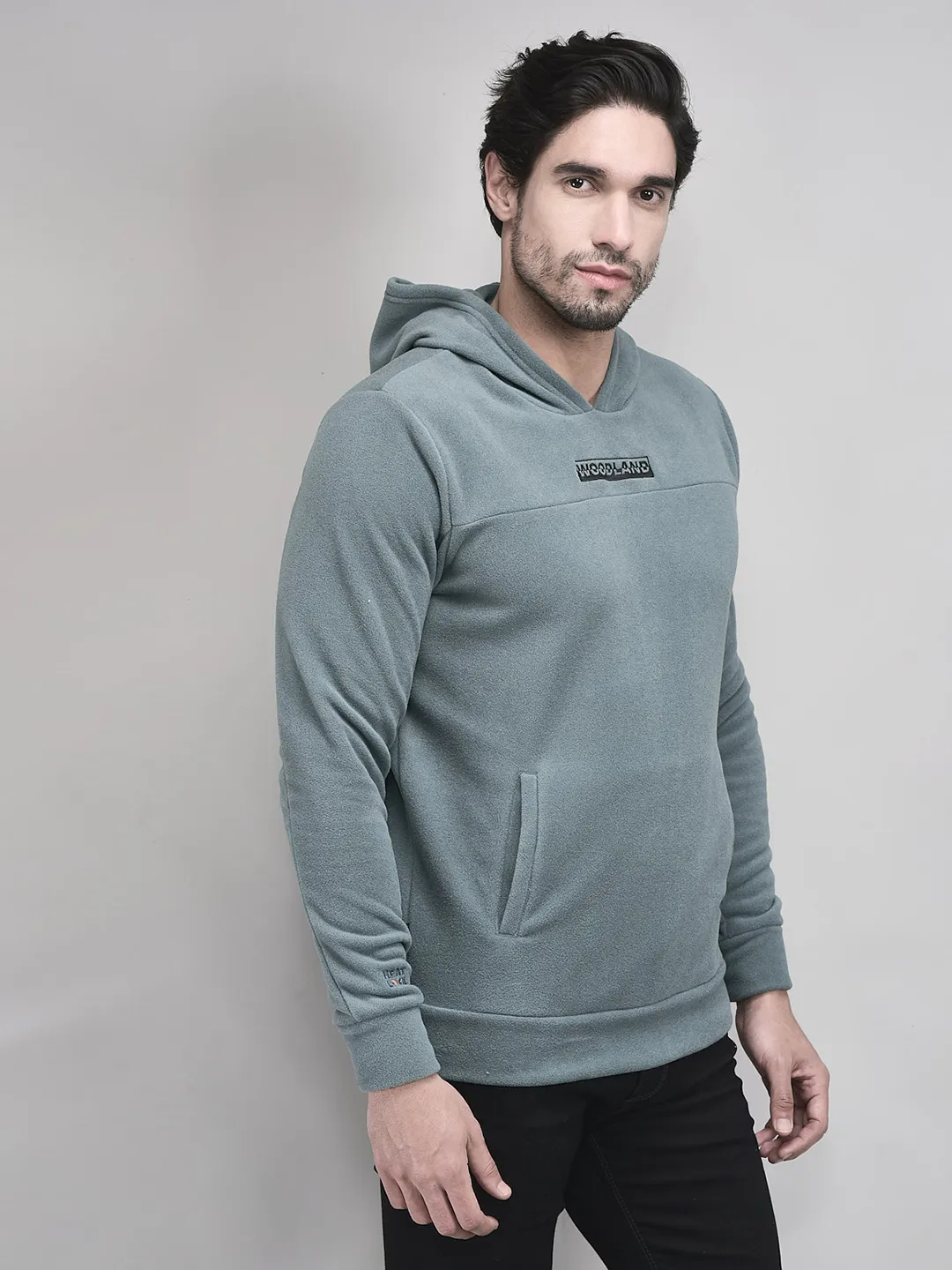 Insulating Blue Polar Fleece Hoodie For Men - Thumbnail 3