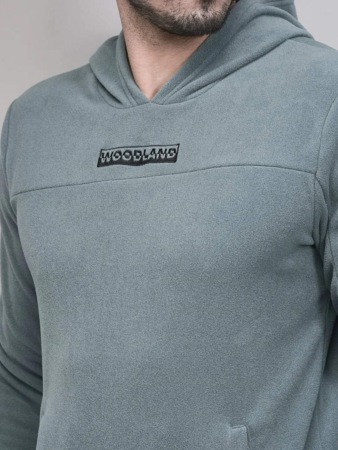 Insulating Blue Polar Fleece Hoodie For Men - Thumbnail 4