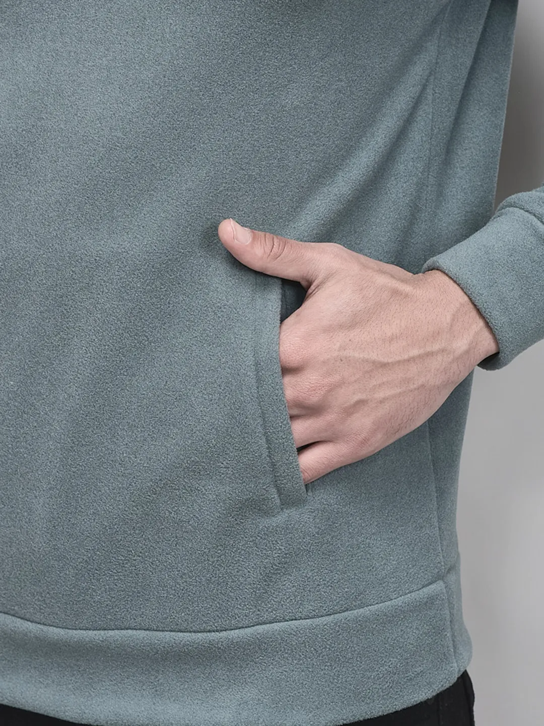 Insulating Blue Polar Fleece Hoodie For Men - Thumbnail 7