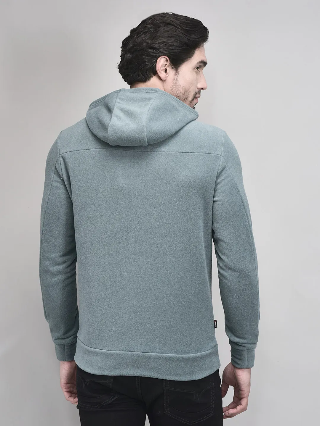Insulating Blue Polar Fleece Hoodie For Men - Thumbnail 8