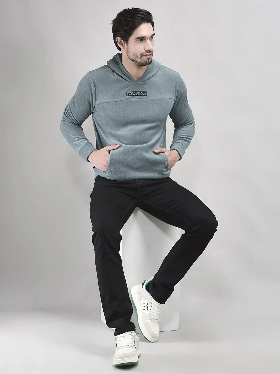 Insulating Blue Polar Fleece Hoodie For Men - Thumbnail 9