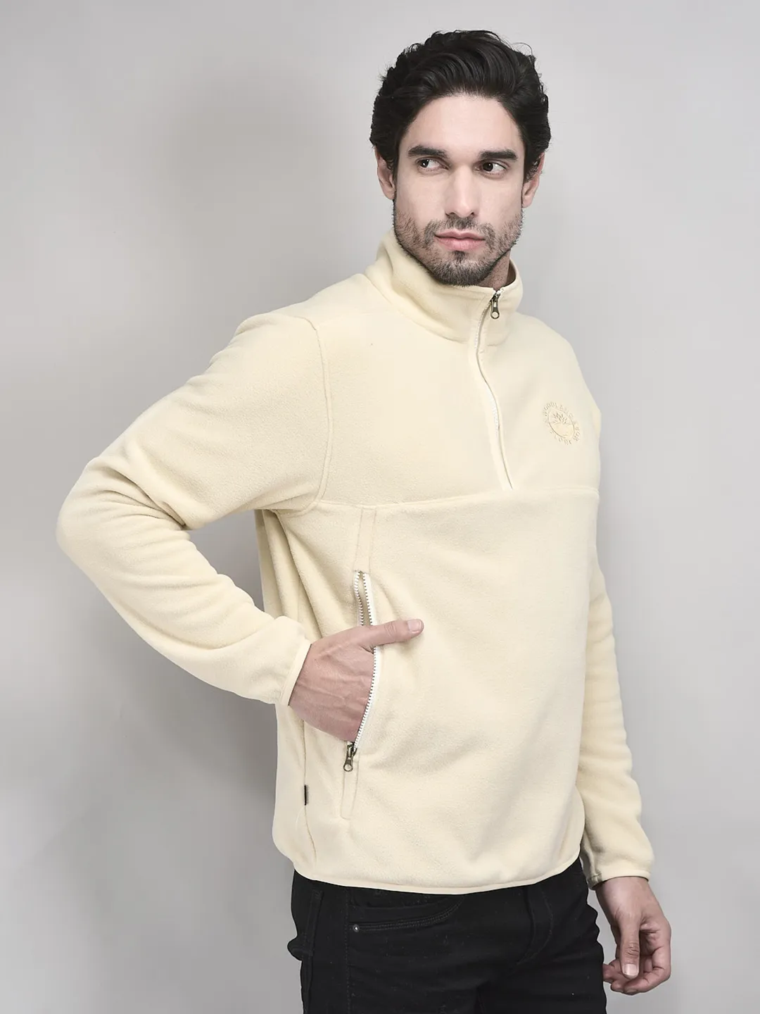 Woodland Tan Cozy Polar Fleece Sweatshirt For Men - Thumbnail 2