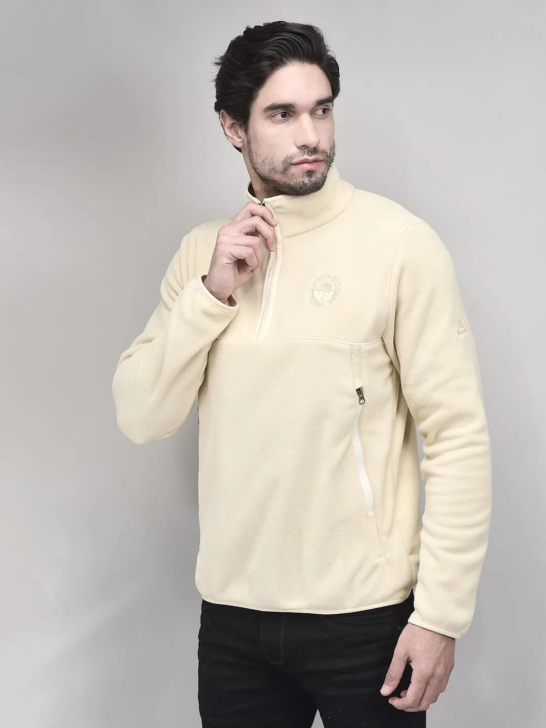 Woodland Tan Cozy Polar Fleece Sweatshirt For Men - Thumbnail 3