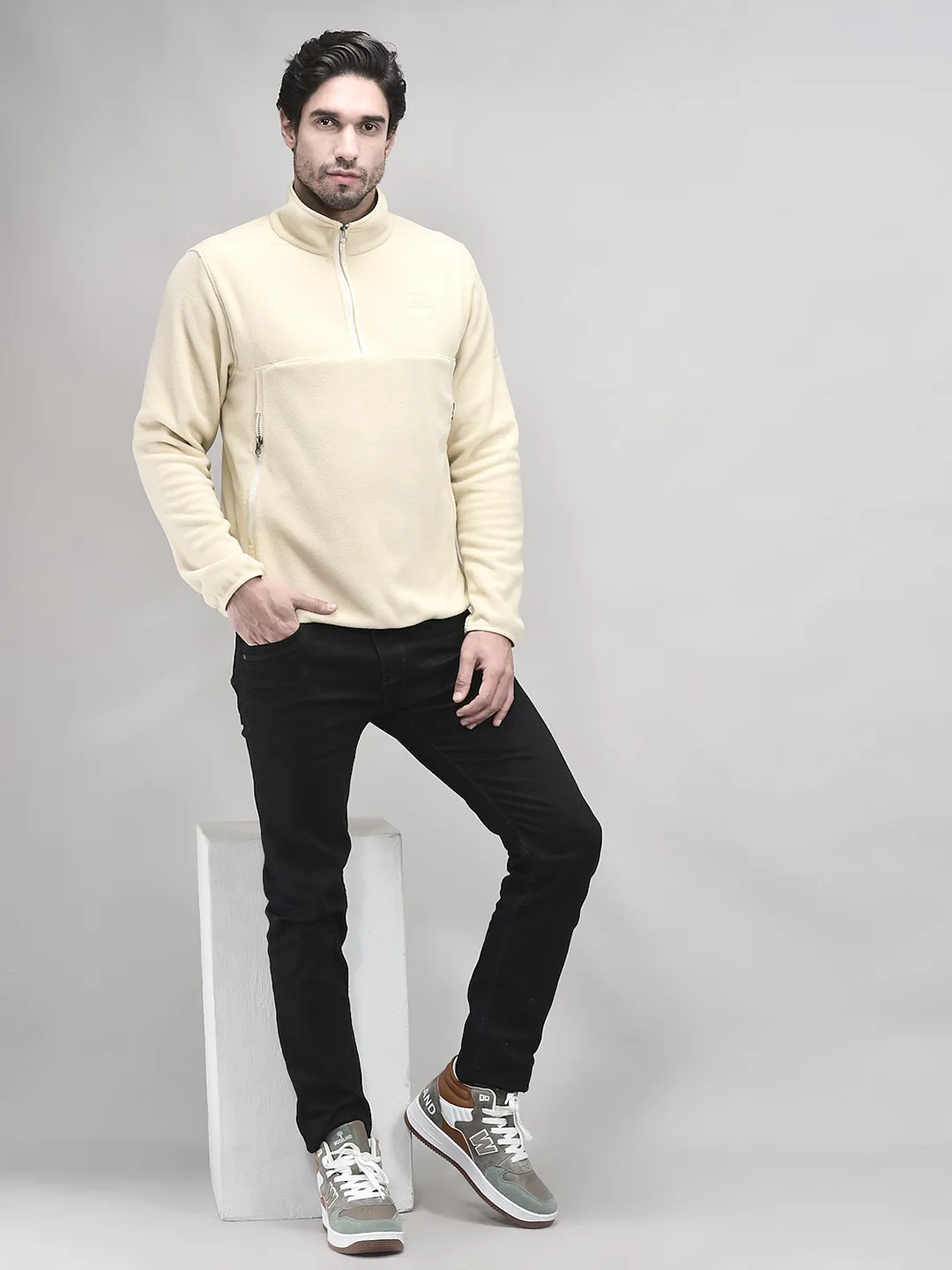Woodland Tan Cozy Polar Fleece Sweatshirt For Men - Thumbnail 7