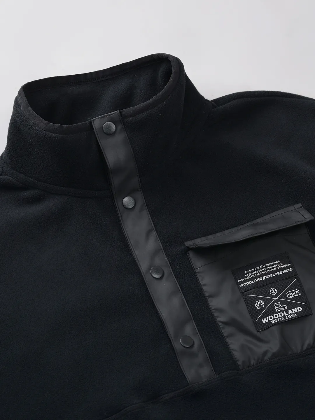 Black Polyester Men Polar Fleece Sweatshirt - Thumbnail 5