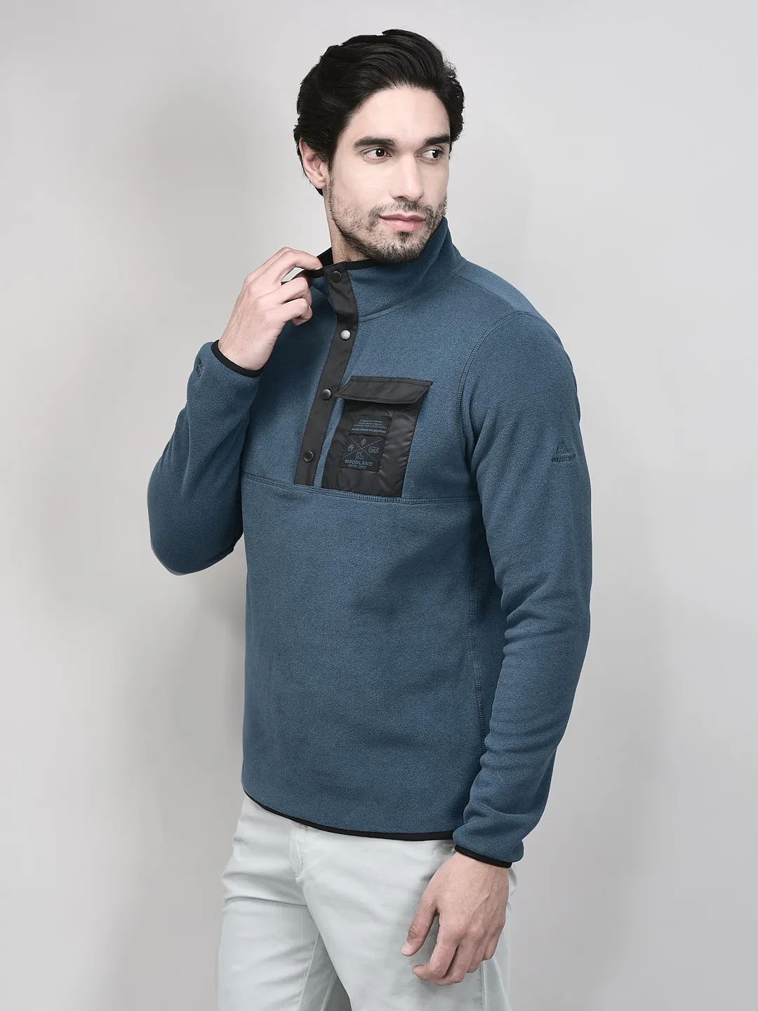 Navy Polyester Men Polar Fleece Sweatshirt - Thumbnail 3