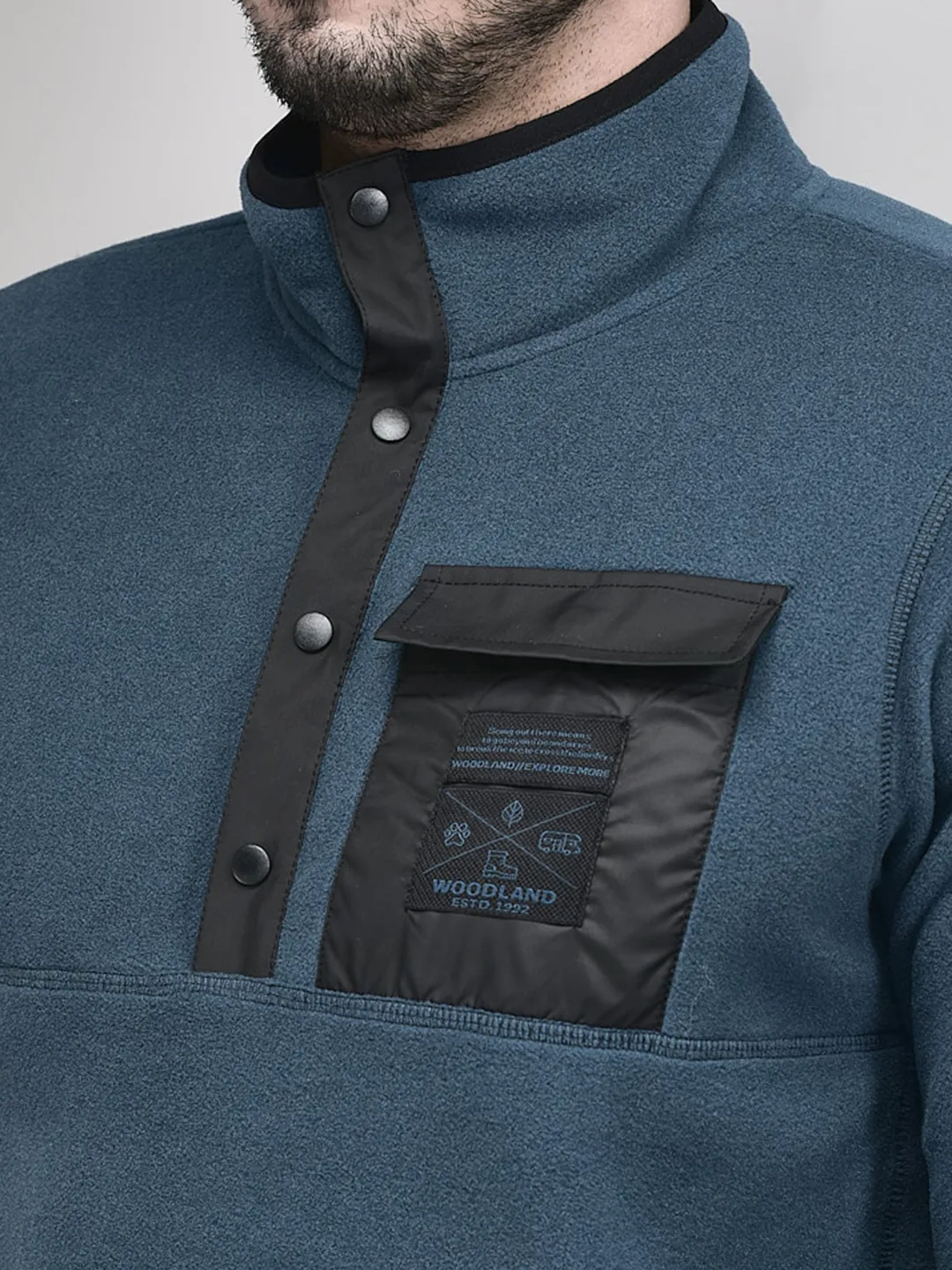 Navy Polyester Men Polar Fleece Sweatshirt - Thumbnail 4