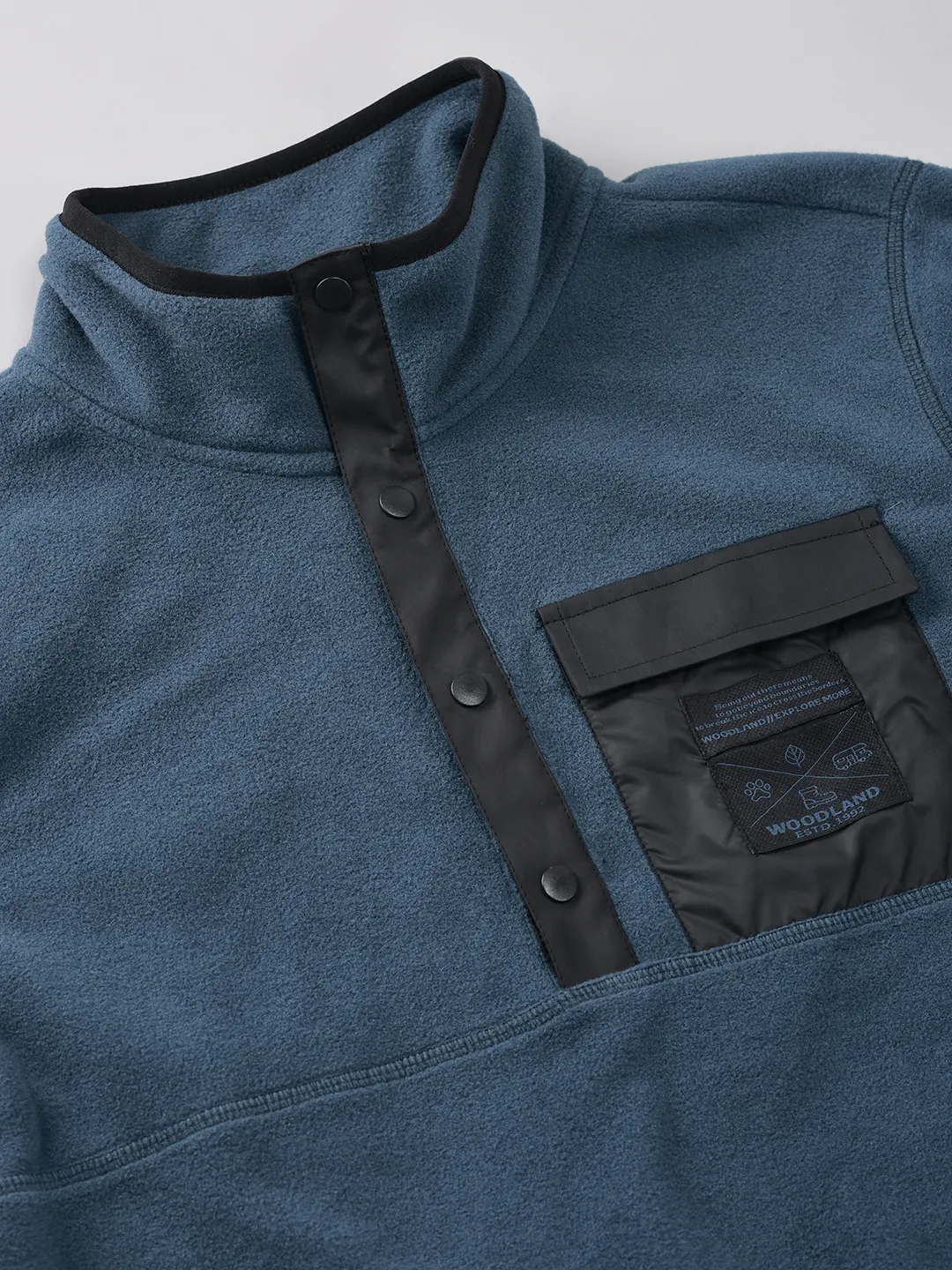 Navy Polyester Men Polar Fleece Sweatshirt - Thumbnail 5