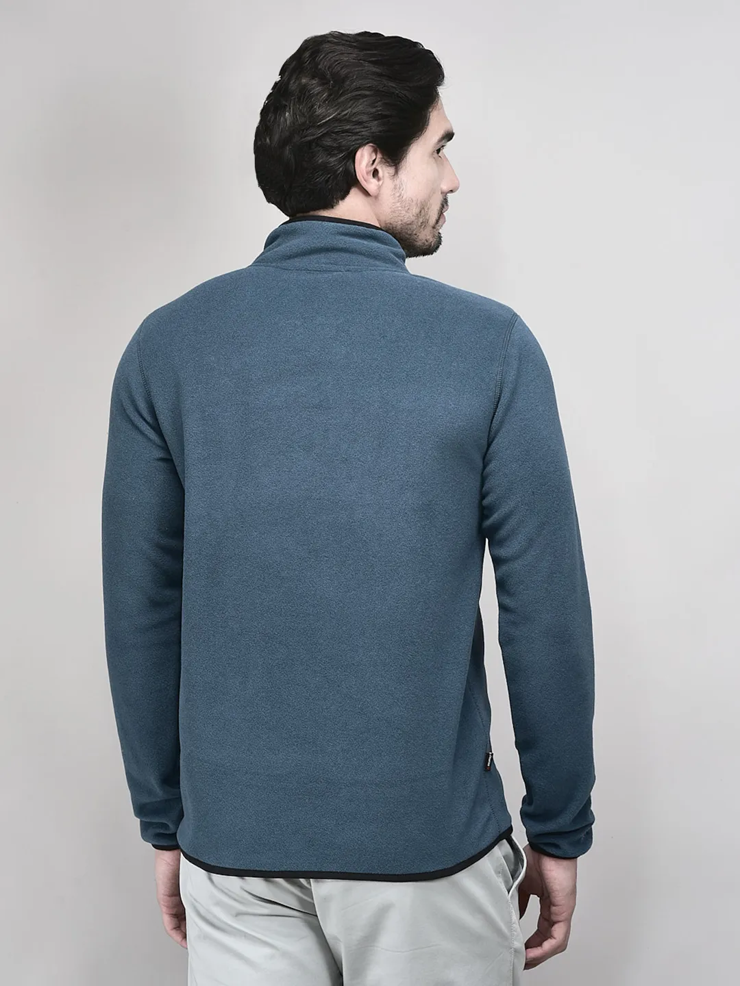 Navy Polyester Men Polar Fleece Sweatshirt - Thumbnail 6