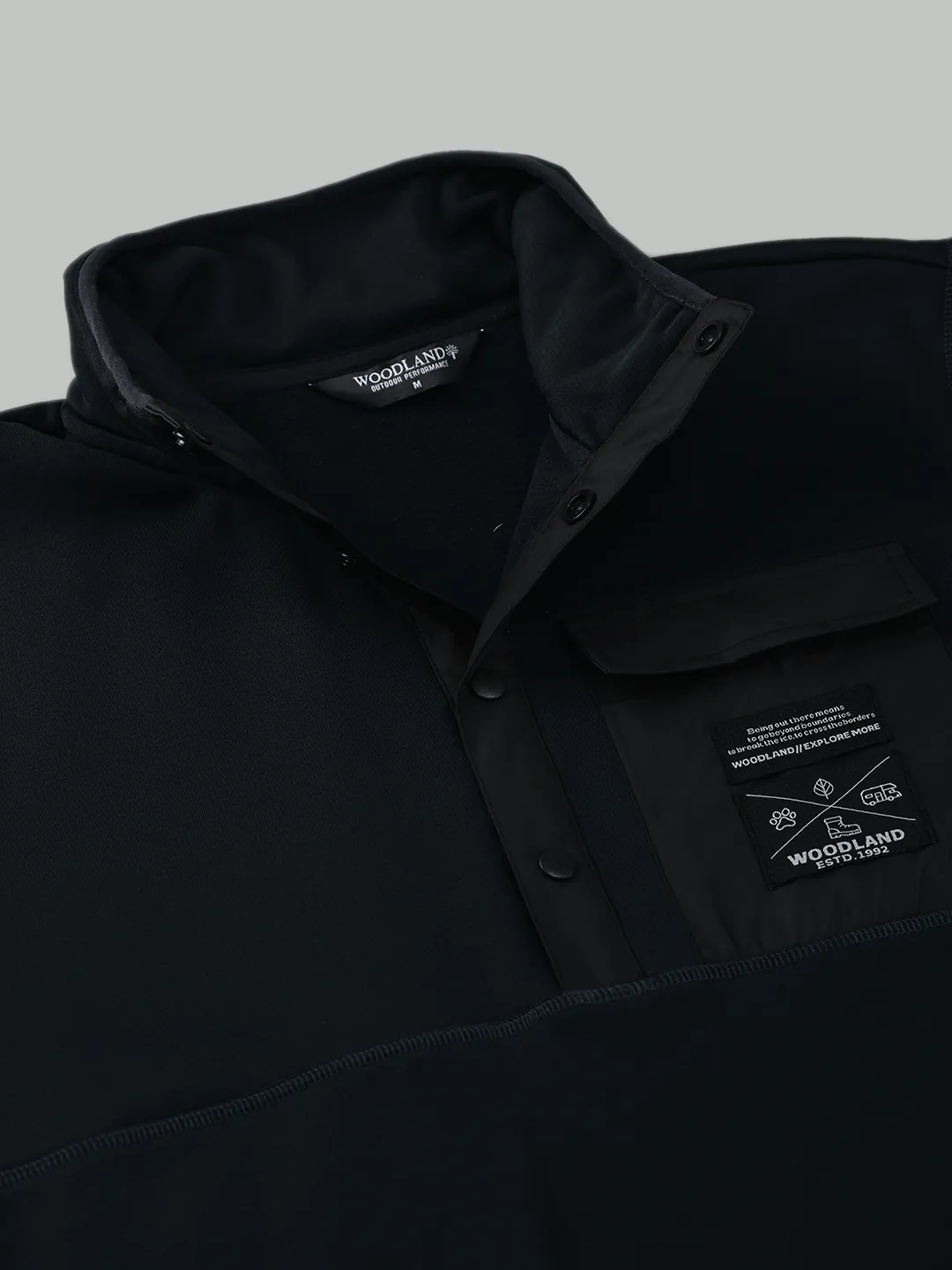 Woodland Men Textured Black FS  Polar Fleece Sweatshirt - Thumbnail 6