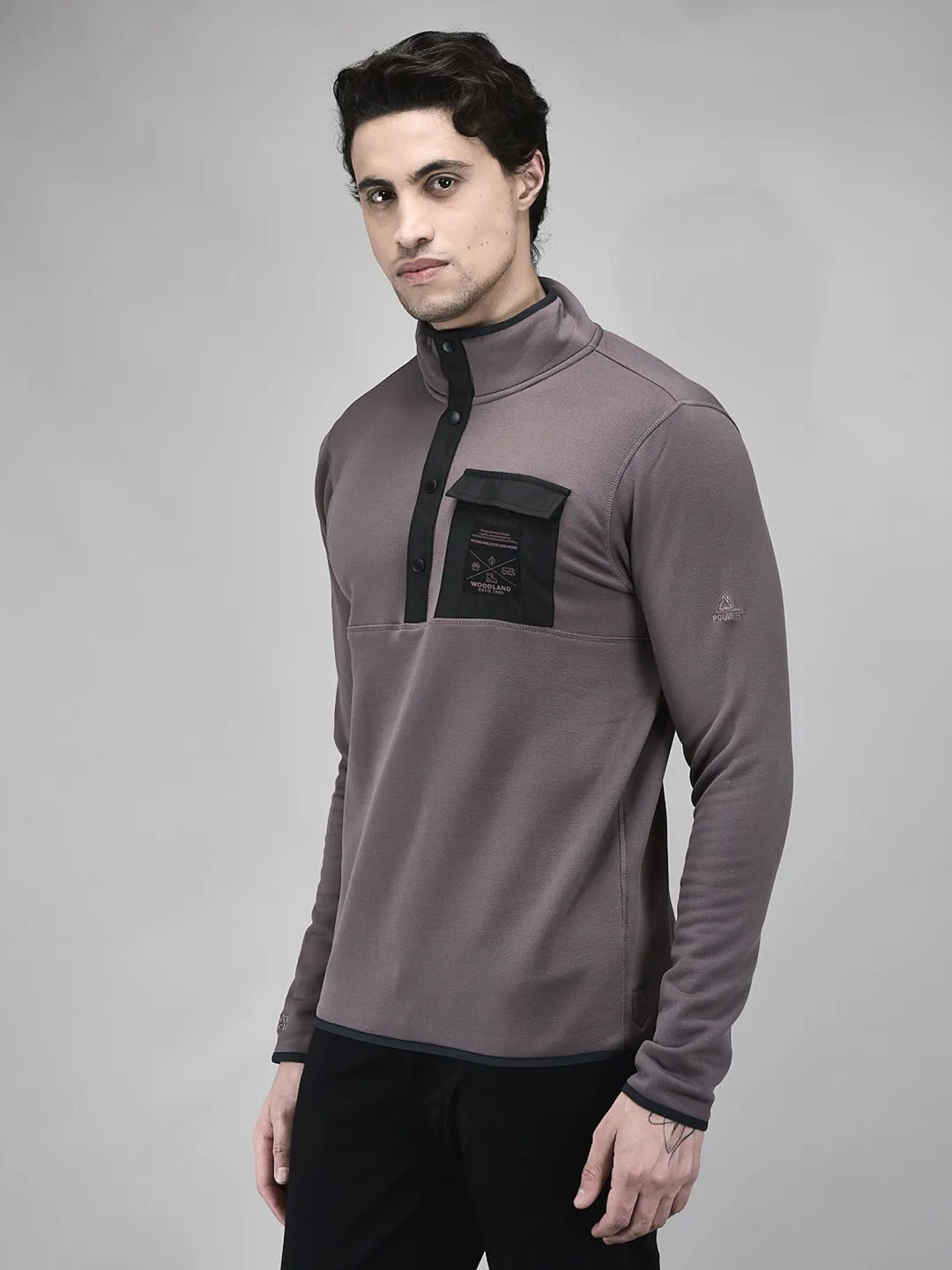 Woodland Men Egg Plant Polar Fleece Sweatshirt with Utility Pocket - Thumbnail 3