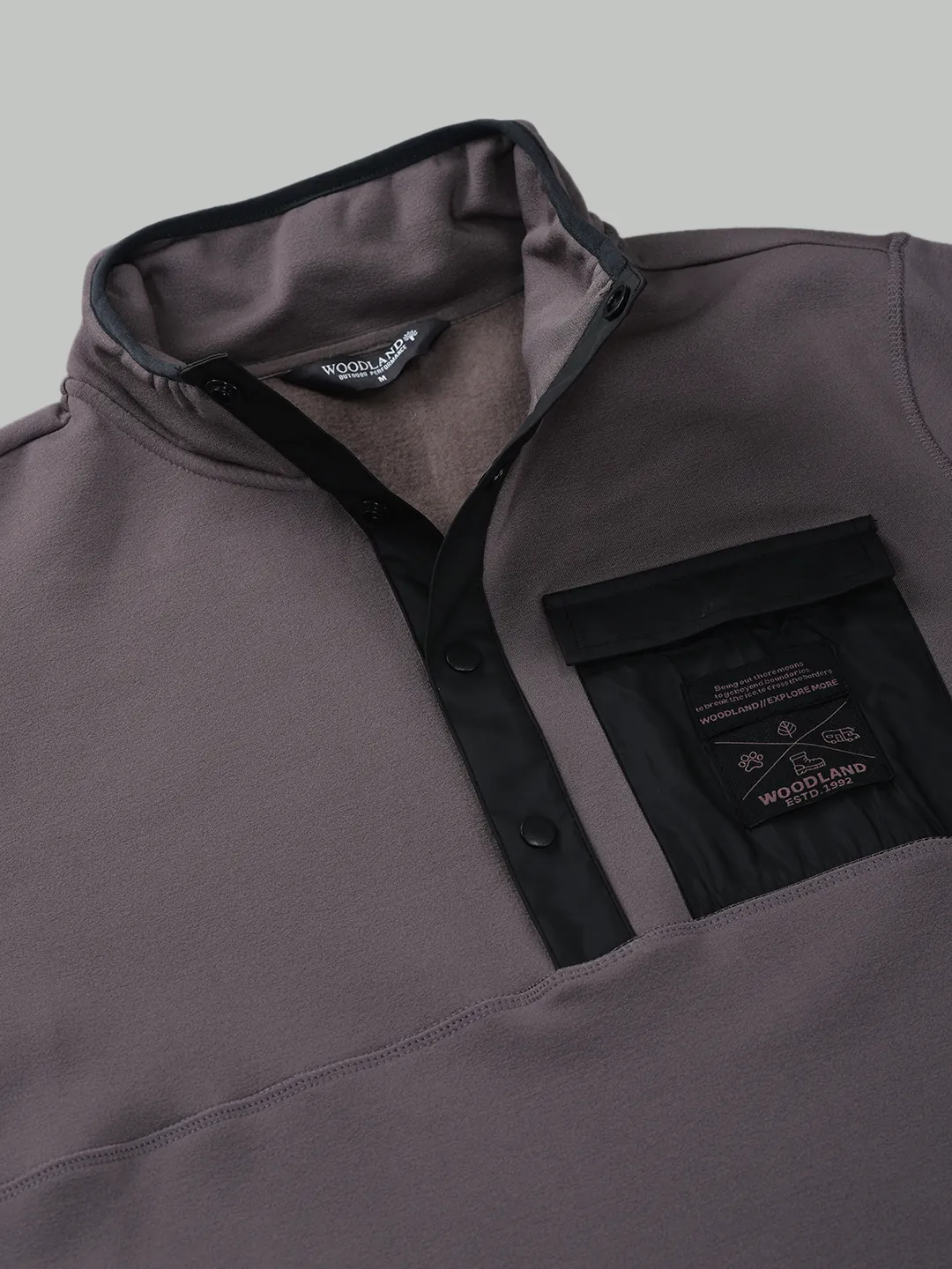 Woodland Men Egg Plant Polar Fleece Sweatshirt with Utility Pocket - Thumbnail 6