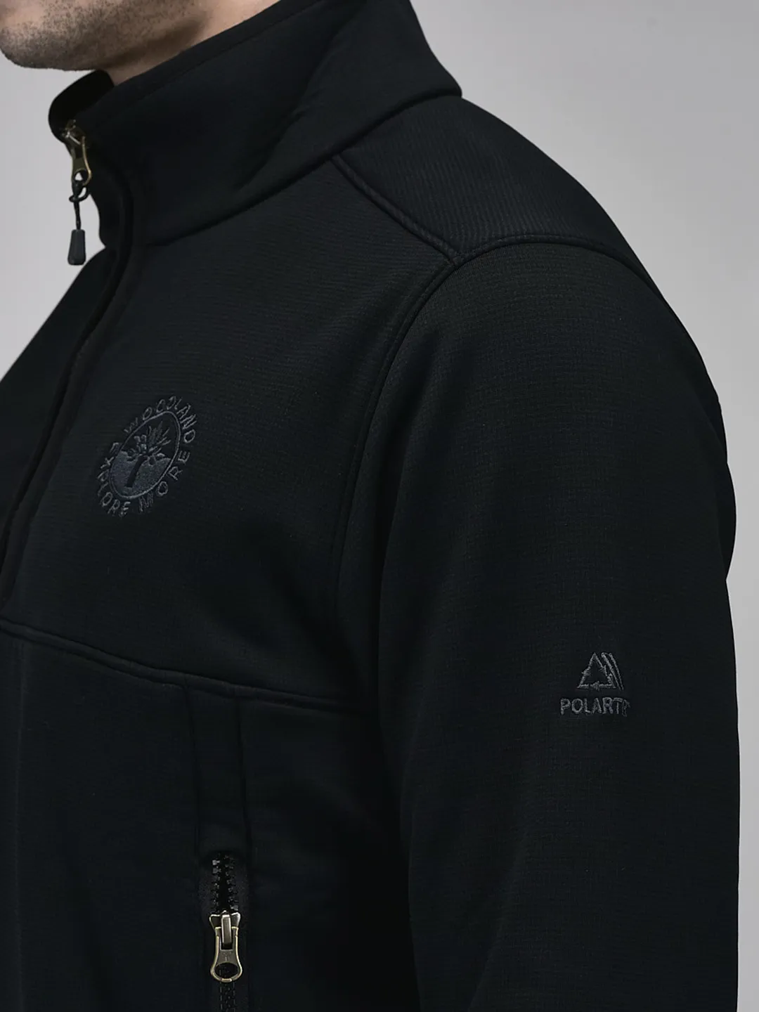 Woodland Men Black Polar Fleece Quarter-Zip Sweatshirt - Thumbnail 5