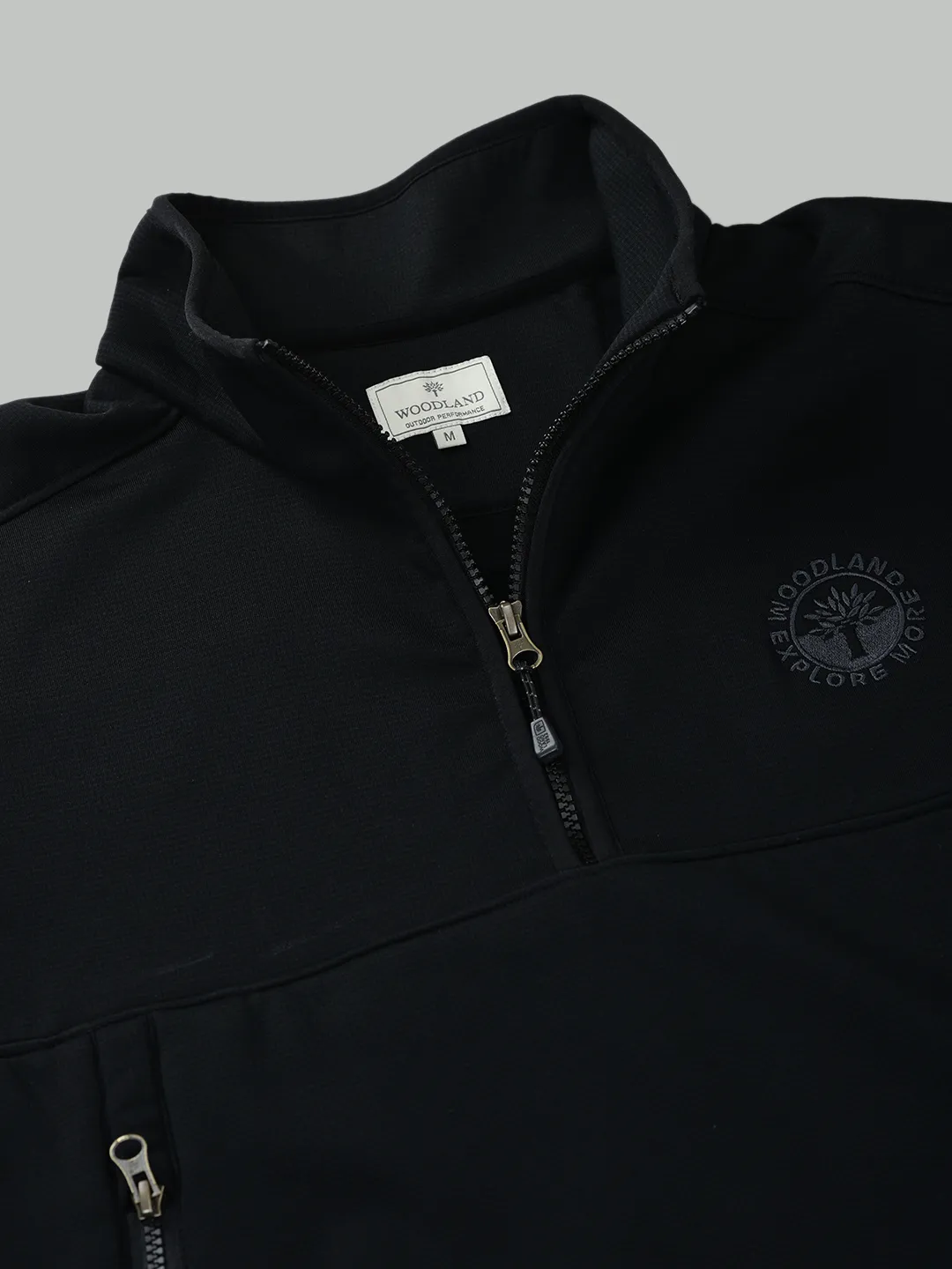 Woodland Men Black Polar Fleece Quarter-Zip Sweatshirt - Thumbnail 6