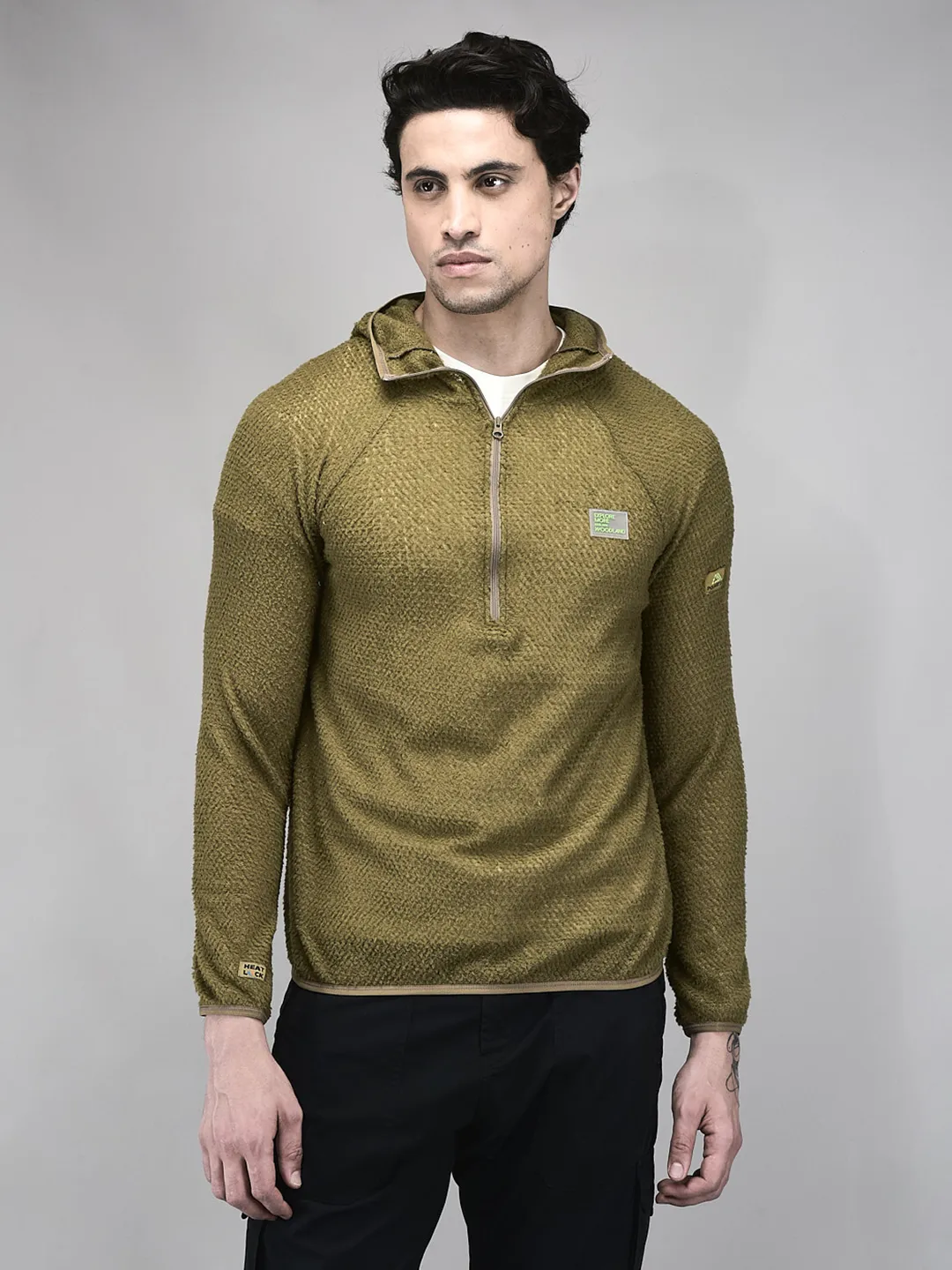 men-olive-polar-fleece-quarter-zip-hoodie
