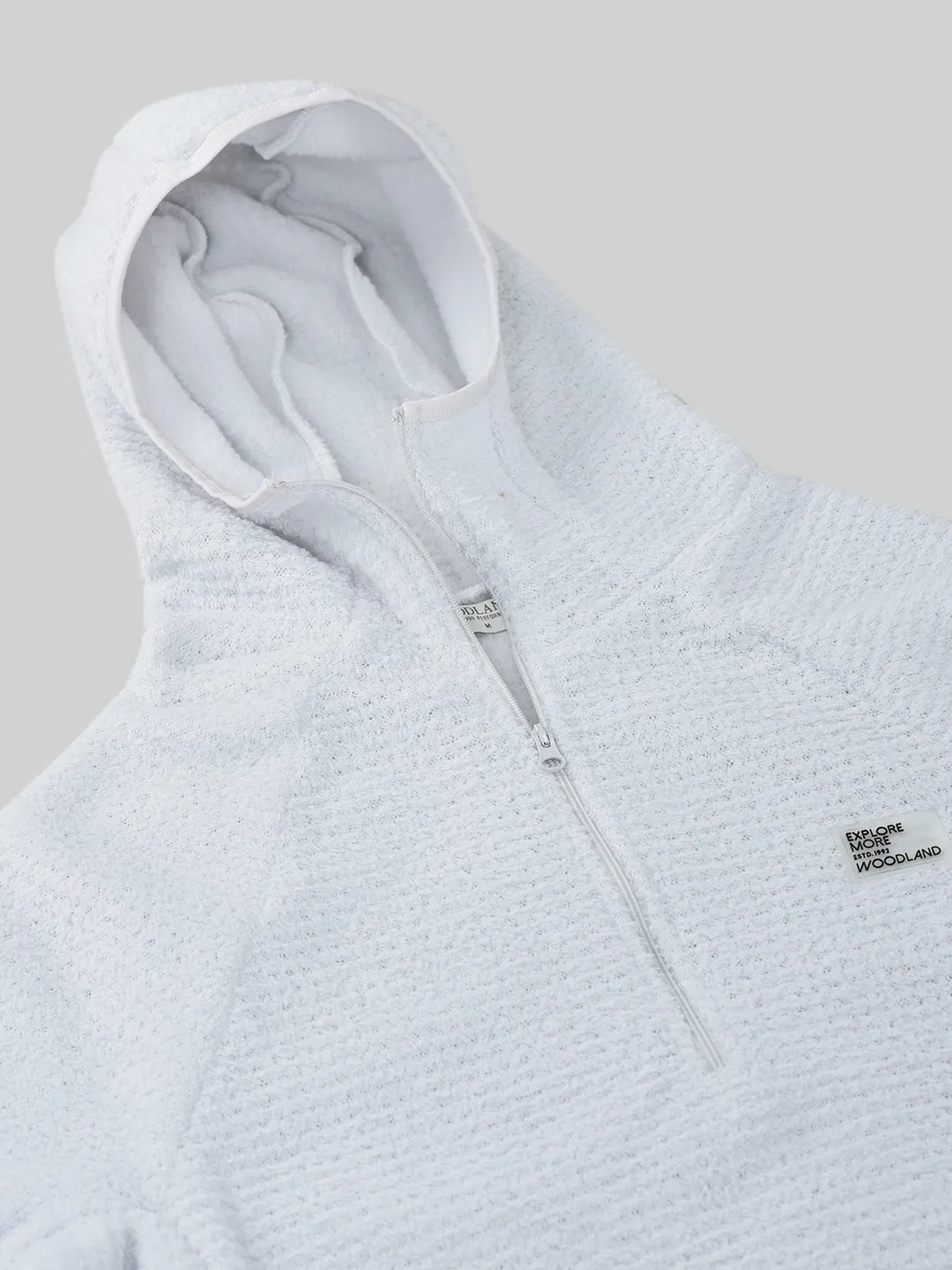 Men White Polar Fleece Quarter-Zip Hoodie - Thumbnail 6