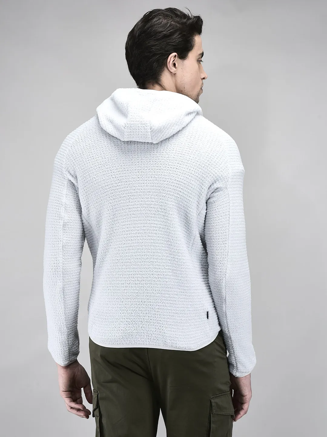 Men White Polar Fleece Quarter-Zip Hoodie - Thumbnail 7