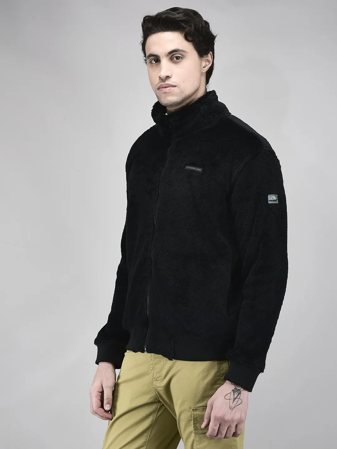 Woodland Men Black Polar Fleece Zipper Sweatshirt - Thumbnail 3